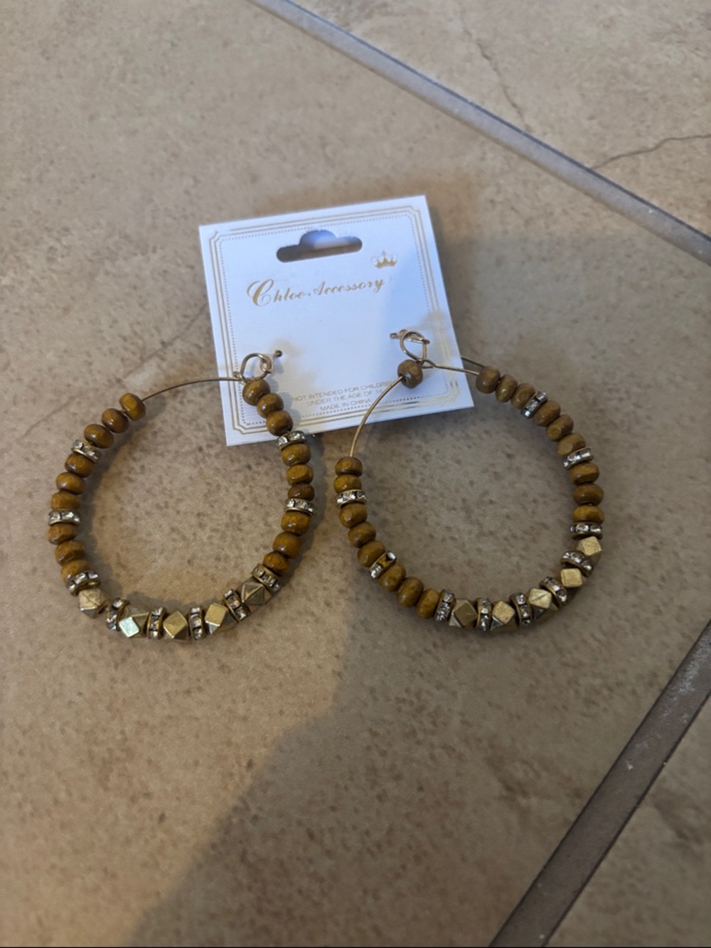 Gold and brown Bead Hoop Earrings
